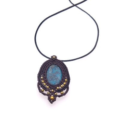 Macrame pendant "Dark Sky" with agate stone and gold beads