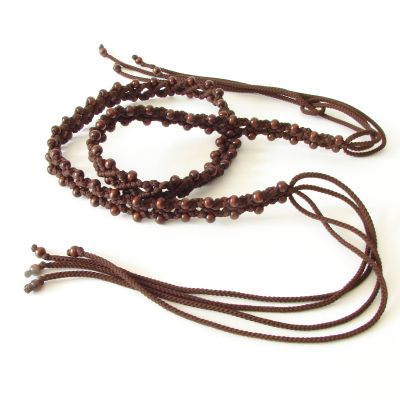 Dark brown belt with wooden beads "Cacao Beans" 