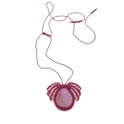 Red macrame pendant "Forest Fruit" with  cabochon
