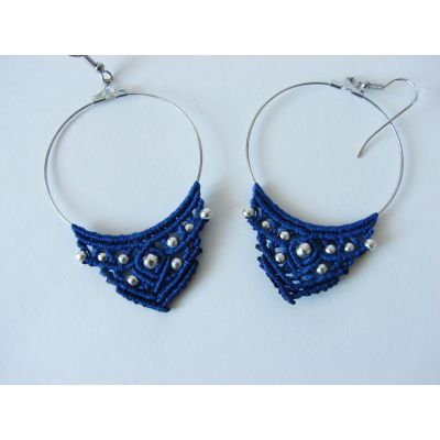 Blue Macrame Earrings "Blue Lagoon" with metal beads