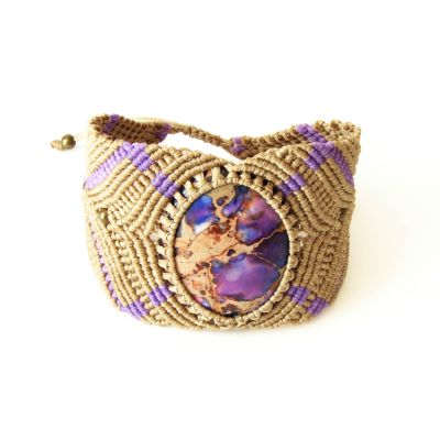 Beige - purple Bracelet with Regalite Cabochon "Mystery"
