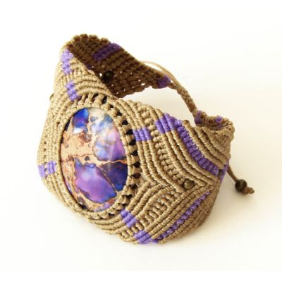 Beige - purple Bracelet with Regalite Cabochon 