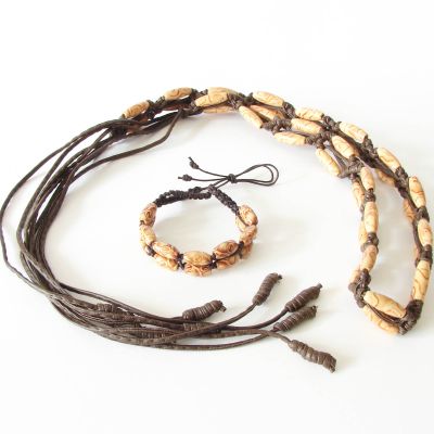 Simple ethnic set bracelet  &  belt with wooden beading "Dreams" 