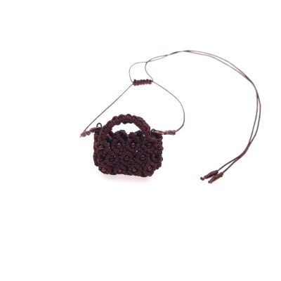 Dark brown macrame pendant "Choco bag" with seed  beads