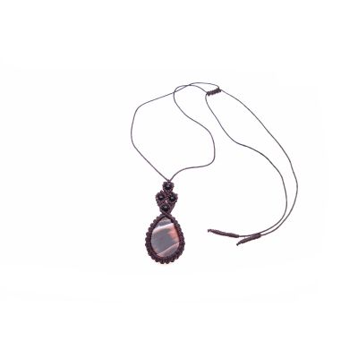 Dark brown macrame pendant "The Queen of Spades" with agate stone and agate  beads