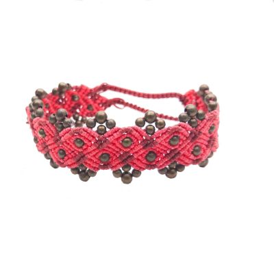 Pink & Red Macrame Bracelet "Pink Ponies" with copper beads
