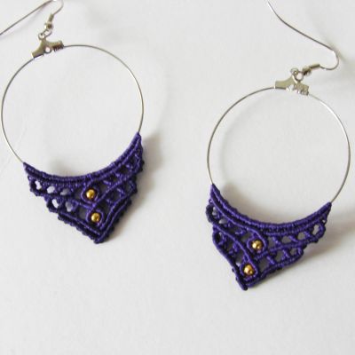 Purple Macrame Earrings "Lavender" with gold beads
