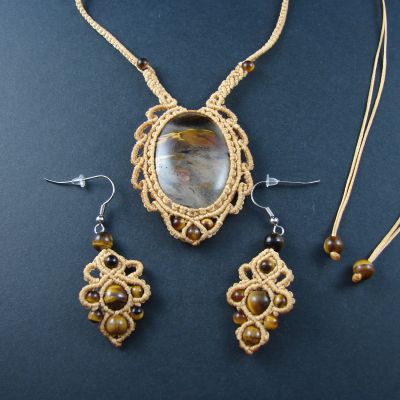 Beige Macrame Set  "Autumn Temptation" - Necklace & earrings