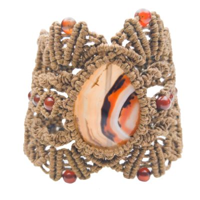 Wide macrame bracelet with "Carnelian Chic"  in brown colour