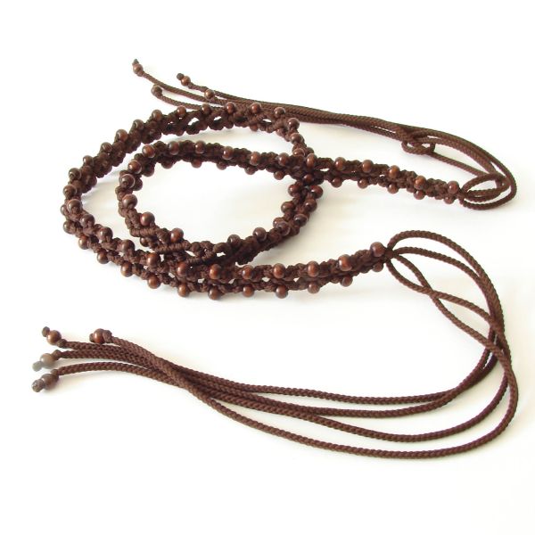 Dark brown belt with wooden beads 