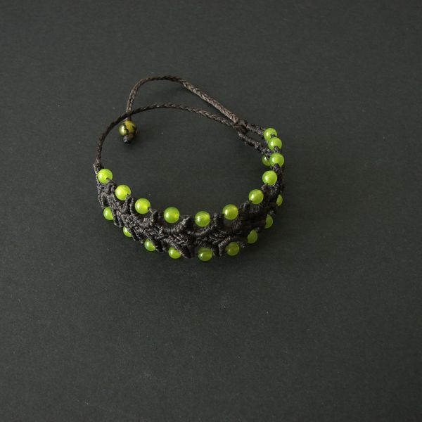 Brown Macrame  Bracelet 'Green Tree' with Agate beads
