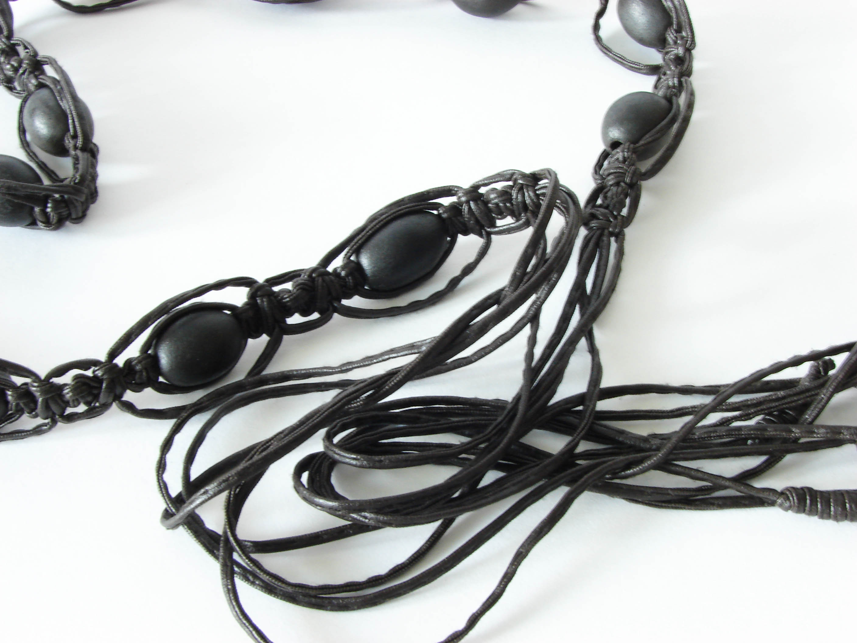 Dark Brown Leather belt with hand made beads 