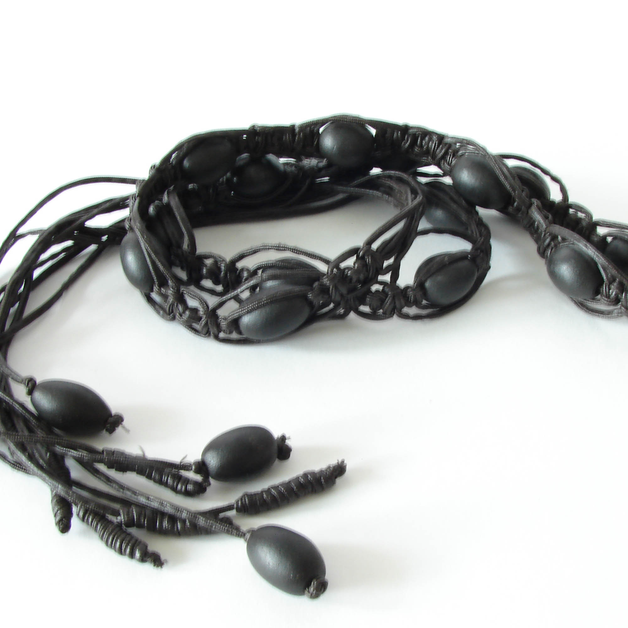 Dark Brown Leather belt with hand made beads 