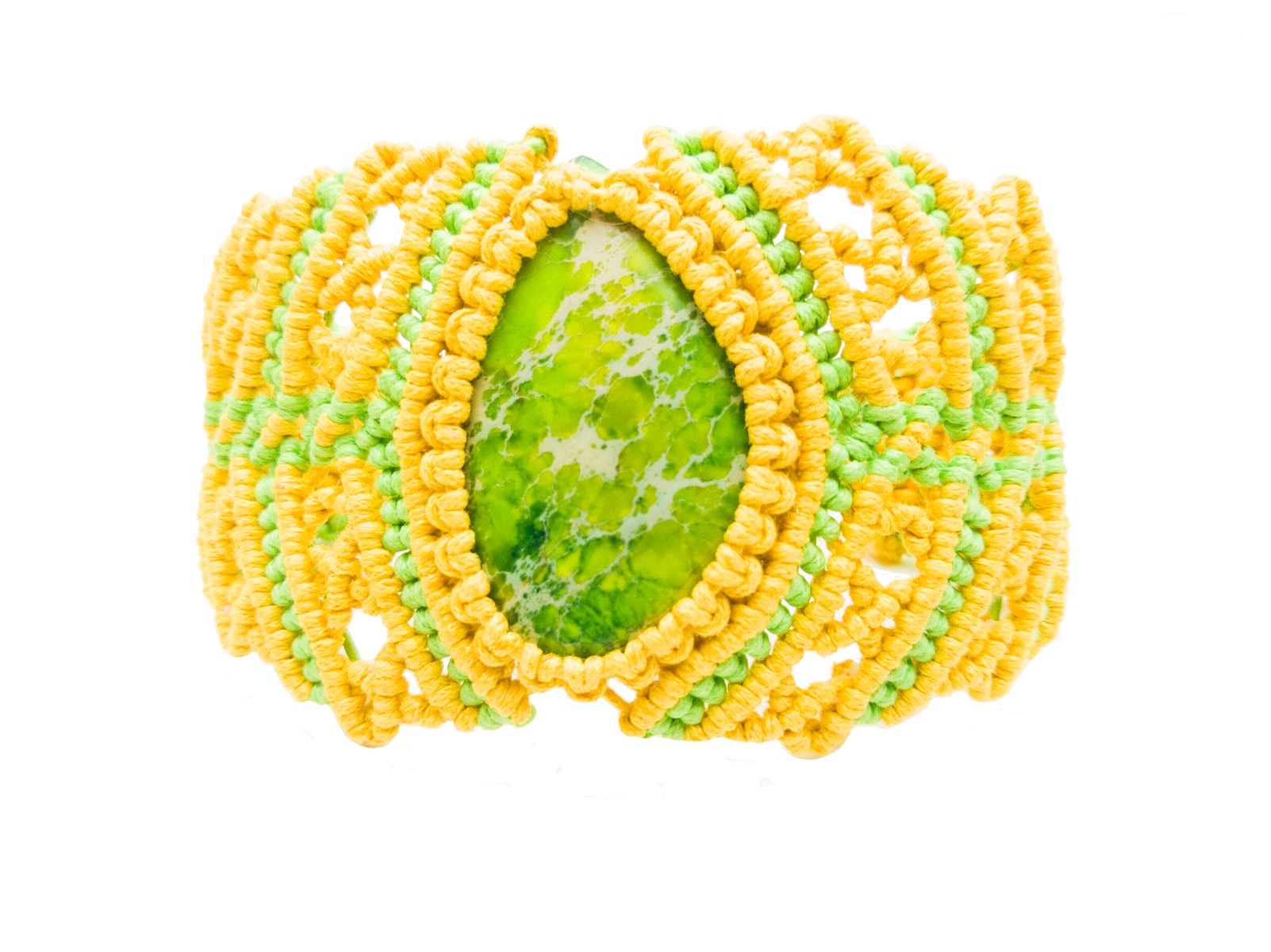Asymmetric Yellow - Green Bracelet with cabochon "Colours of the Summer"  