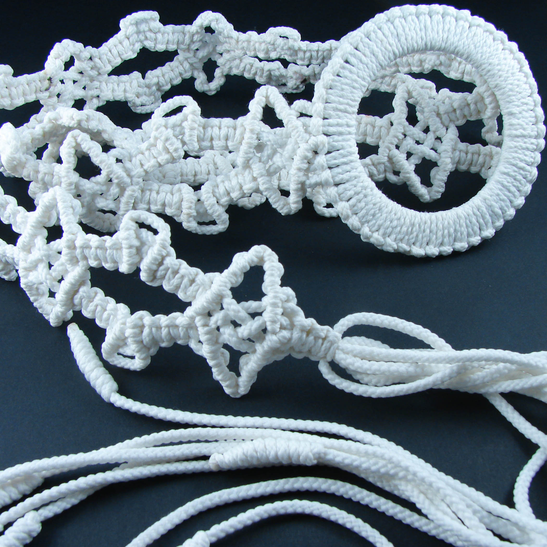 White summer macrame belt "White Bird Cherry"